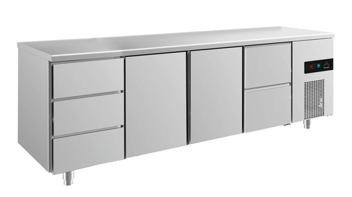 Kühltisch -2 bis +8°C 2330x700x850mm mit 2x Türen, 1x zwei Schubladen und 1x 3 Schubladen