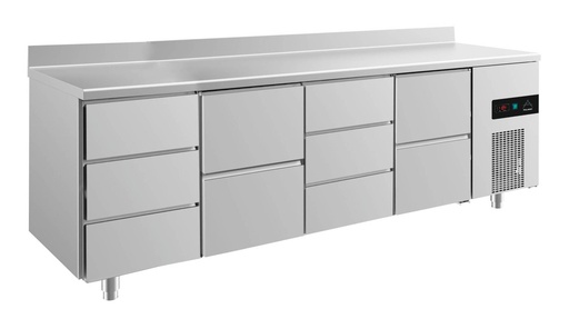Kühltisch -2 bis +8°C 2330x700x850mm mit 2x zwei Schubladen und 2x drei Schubladen u. Aufkantung
