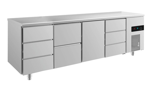 Kühltisch -2 bis +8°C 2330x700x850mm mit 1x Tür, 1x zwei Schubladen und 2x 3 Schubladen