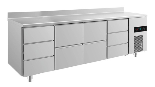 Kühltisch -2 bis +8°C 2330x700x850mm mit 2x zwei Schubladen und 2x drei Schubladen u. Aufkantung