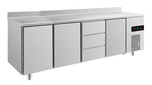 Kühltisch -2 bis +8°C 2330x700x850mm mit 3x Türen und 1x drei Schubladen u. Aufkantung