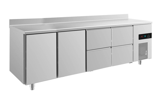 Kühltisch -2 bis +8°C 2330x700x850mm mit 2x Türen und 2x zwei Schubladen u. Aufkantung