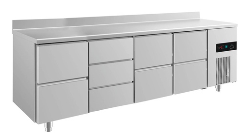 Kühltisch -2 bis +8°C 2330x700x850mm mit 3x zwei Schubladen und 1x drei Schubladen u. Aufkantung