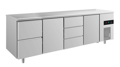 Kühltisch -2 bis +8°C 2330x700x850mm mit 2x Türen, 1x zwei Schubladen und 1x 3 Schubladen