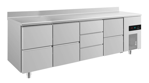 Kühltisch -2 bis +8°C 2330x700x850mm mit 3x zwei Schubladen und 1x drei Schubladen u. Aufkantung