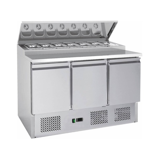 Saladette mit eingebauter Kühlung GN 1/3 | 3 Türen | Volumen: 333 Liter | 1365 x 700 x 1002 mm