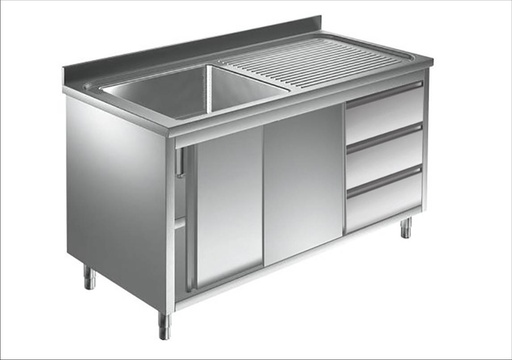 Spülschrank mit Schubladenblock, 1 Becken links, Bautiefe 700 mm | 140x700x850 mm
