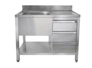 Spültisch mit Schubladenblock, 1 Becken links, Bautiefe 600 mm | 160x700x850 mm