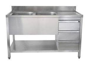 Spültisch mit Schubladenblock, 2 Becken links, Bautiefe 700 mm | 160x700x850 mm