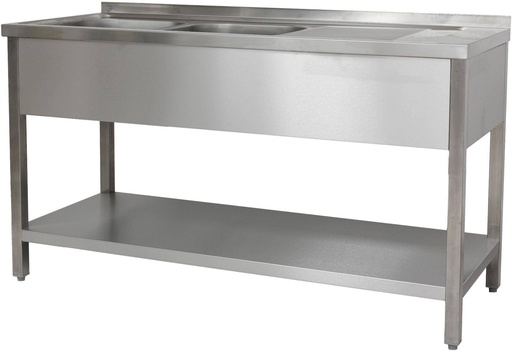 Spültisch 1900 x 700 x 850 mm 2 Becken links, mit Grundboden  700 mm Tiefe