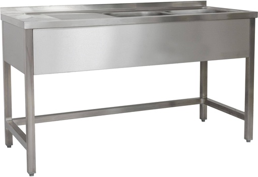 Spültisch 1600 x 700 x 850 mm 2 Becken rechts, Ohne Grundboden  700 mm Tiefe