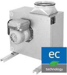 Küchen Abluftbox / Ventilator 230 V | doppelschalige Paneele aus verzinktem Stahlblech | variable Gestaltung der Ausblasrichtung | mit Fettauffangwanne | EC-Motor außen | 492 x 265 x 435 mm | 200 mm Durchmesser