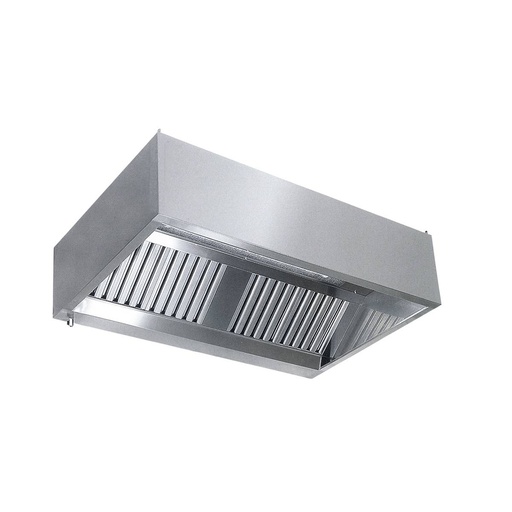 Kastenhaube mit Motor und Regler | Edelstahl 0,8 mm AISI 430 | Fettablassventil | Filter 5 | 2400x900x450 mm