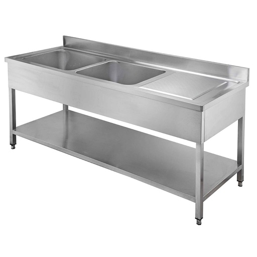 Spültisch / 2 Becken links und Abtropffläche, 1600 x 600 mm