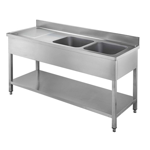 Spültisch / 2 Becken rechts und Abtropffläche, 1600 x 600 mm