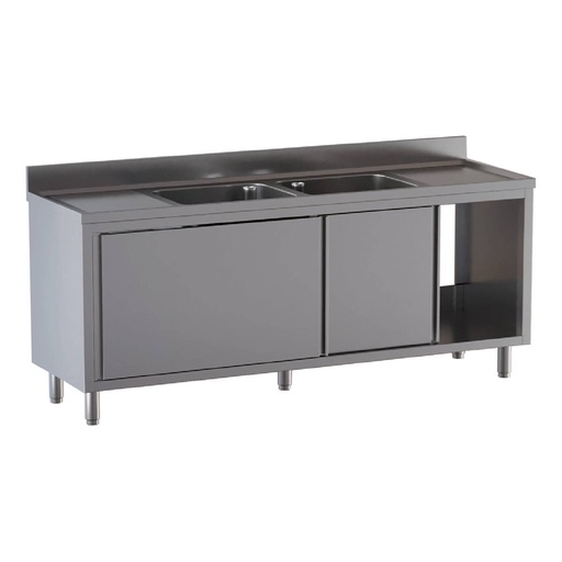 TOPLINE Spülschrank / 2 Becken und 2 Abtropfflächen, 2400 x 700 mm