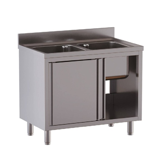 TOPLINE Spülschrank / 2 Becken mit Schiebetüren, 1200 x 700 mm