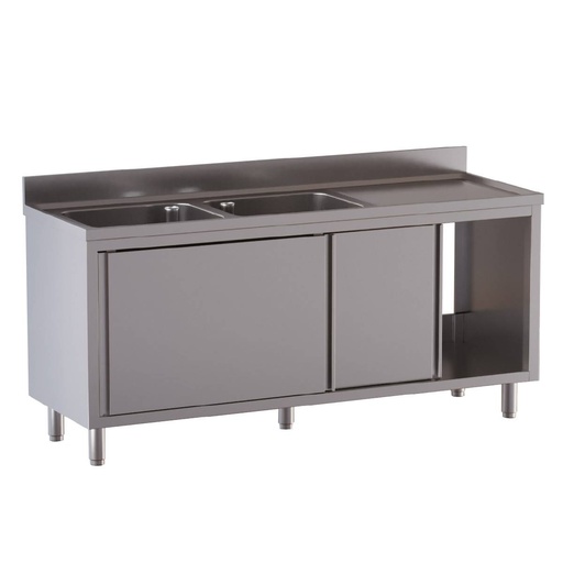TOPLINE Spülschrank / 2 Becken links mit Schiebetüren, 1800 x 600 mm