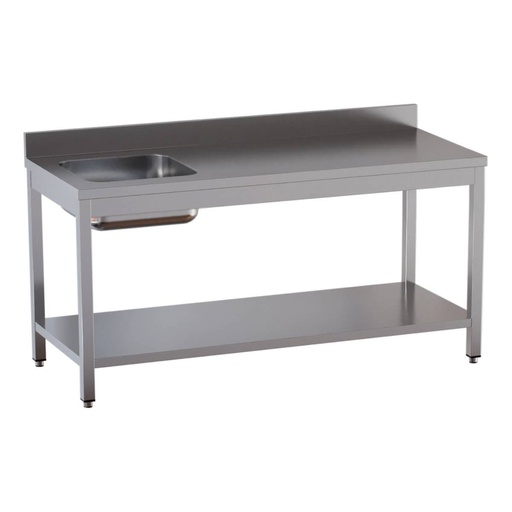 TOPLINE Cheftisch / Becken links mit Aufkantung, 1600 x 700 mm