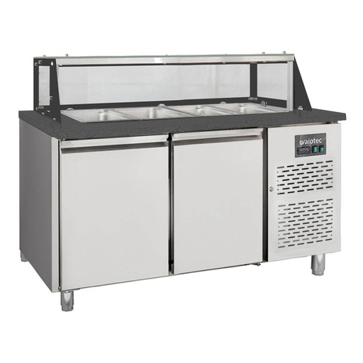 Salattheke / 2-fach mit Türen, Glasaufbau, für 4x GN 1/1 "schwarz", 1500 x 800 mm