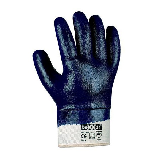 Arbeitsschutzhandschuhe Nitril vollbeschichtet, mit Stulpe, blau | Größe 9