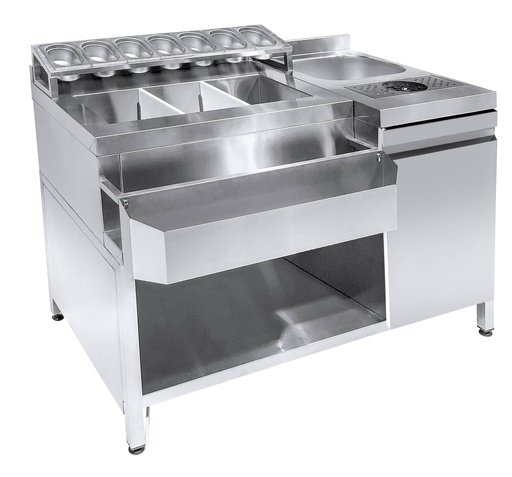 Cocktailstation aus Edelstahl, 1340 x 700 x 875 mm