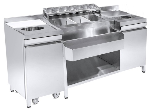 Cocktailstation aus Edelstahl, 1790 x 700 x 875 mm