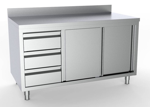 700 Arbeitstisch links mit Aufkantung aus Edelstahl, 1400 x 700 x 850 mm