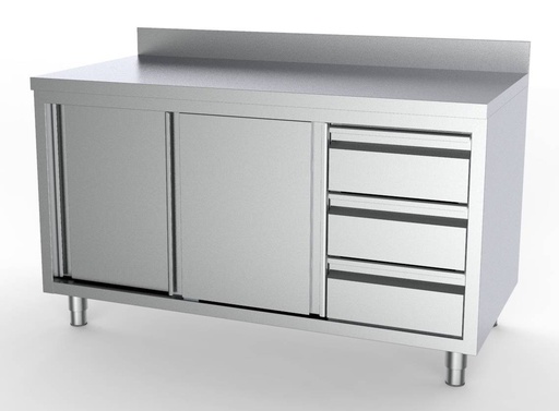 700 Arbeitstisch rechts mit Aufkantung aus Edelstahl, 1600 x 700 x 850 mm
