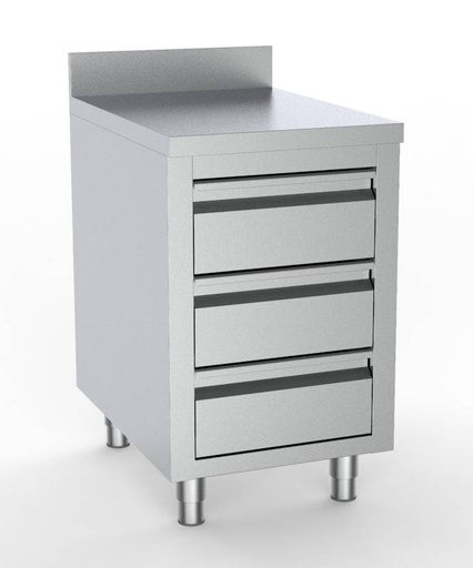 700 Arbeitstisch mit 3 mit Aufkantung aus Edelstahl, 500 x 700 x 850 mm