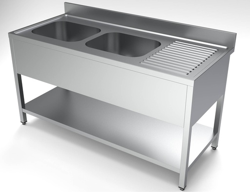 700 Spültisch links aus Edelstahl, 1600 x 700 x 850 mm