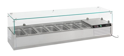 Aufsatzvitrine 7 aus Edelstahl, 1600 x 395 x 435 mm