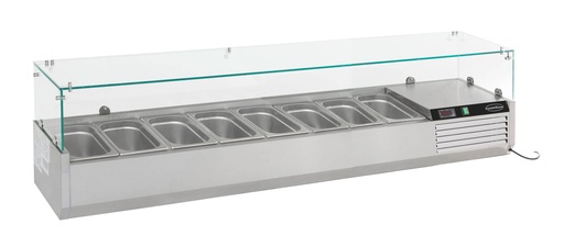 Aufsatzvitrine 8 aus Edelstahl, 1800 x 395 x 435 mm