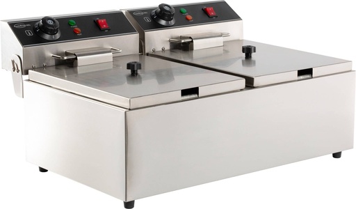 Elektro Tischfriteuse aus Edelstahl, 2 x 6 L, 590 x 440 x 290 mm