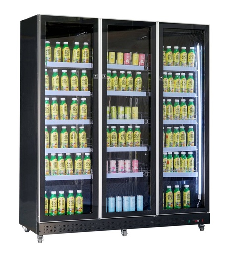 Kühlschrank 3 Glastüren, 1680 x 600 x 1980 mm, schwarz