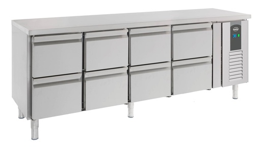 700 Kühltisch 8 aus Edelstahl, 2230 x 700 x 850 mm