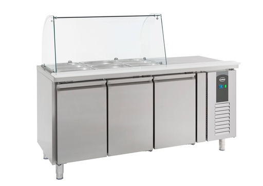 Kühltisch mit Glas 3 aus Edelstahl, 1795 x 700 x 1365 mm