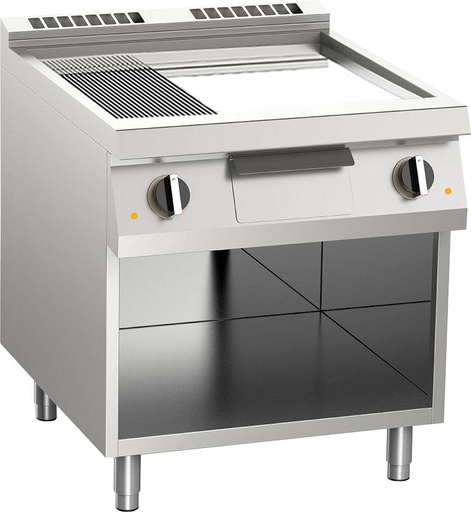 KBS Elektro-Grillplatte geteilt verchromt 10,8kW mit 2 Heizzonen offener Unterbau