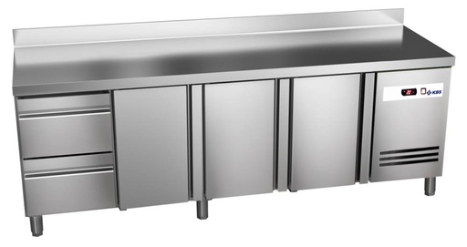 KBS Kühltisch Ready KT4002 mit Arbeitsplatte, Aufkantung 3 Türen 2 halbe Schublade