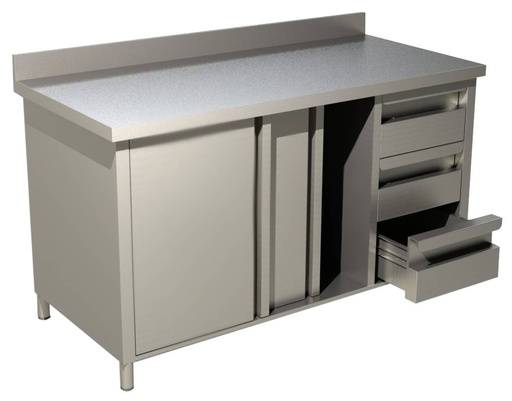 KBS Arbeitsschrank mit Schiebetüren, Schubladen und Aufkantung B 160cm x T 60cm