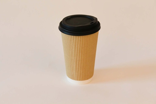 Kaffeebecher Ø90mm/300ml, geriffelt mit Deckel CPLA schwarz / braun / 1000 Stk.