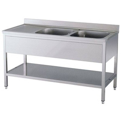 KBS Spültisch 2 Becken rechts mit Aufkantung B 140cm