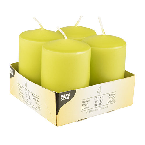 6 x 4 Stumpenkerzen Ø 50 mm · 80 mm kiwi