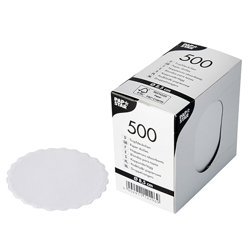 20 x 500 Tropfdeckchen rund Ø 8,5 cm weiss