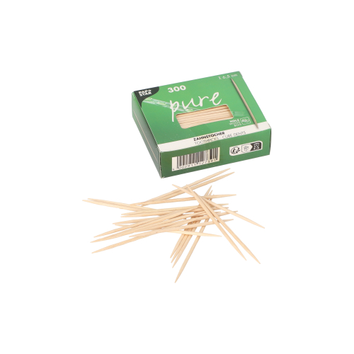 30 x 300 Zahnstocher, Holz "pure" rund 6,5 cm