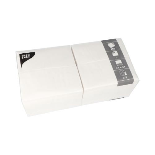 250 Servietten, 3-lagig 1/8-Falz 33 cm x 33 cm weiss