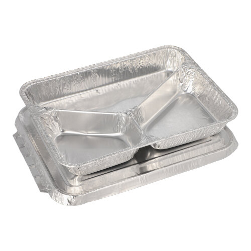 6 x 50 Menüschalen + Deckel, Alu 3-geteilt 0,76 l 3 cm x 17,7 cm x 22,5 cm