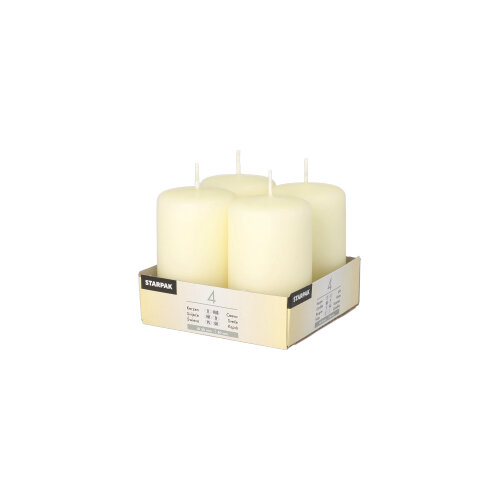 6 x 4 Stumpenkerzen Ø 50 mm · 80 mm elfenbein "Ivory" mit Flachkopf
