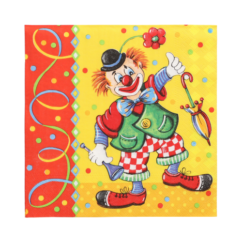 20 Servietten, 3-lagig 1/4-Falz 33 cm x 33 cm "Clown"