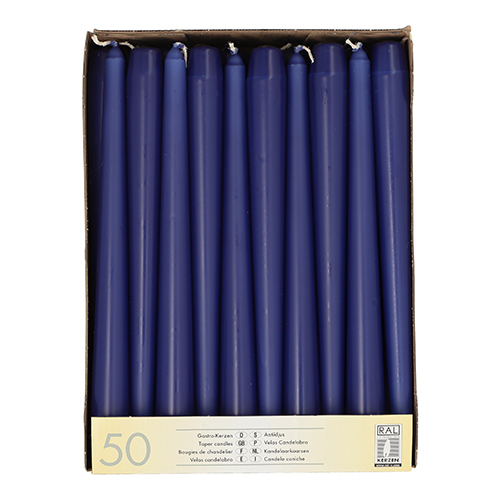 2 x 50 Leuchterkerzen Ø 2,2 cm · 25 cm dunkelblau